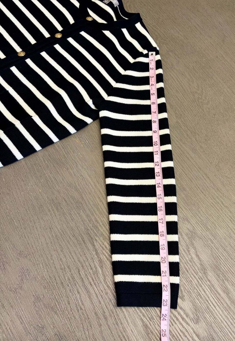 J.Crew Emilie Sweater Lady Jacket Black Ivory Stripe Gold Buttons M - Picture 8 of 9